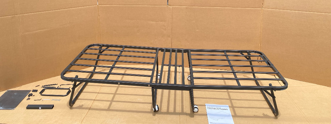 Like New Decofy Folding Twin Size Metal Frame Bed With Memory Foam Mattress
