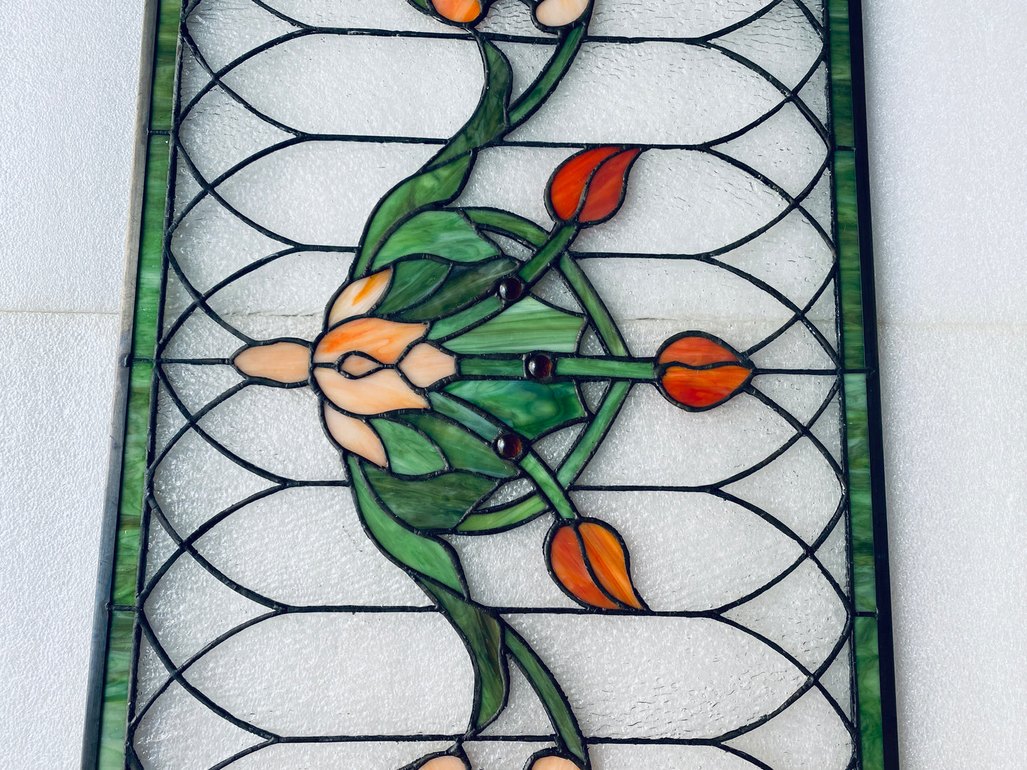 new Open Box-VEVOR 32”x17” Horizontal Hanging Transom Stained Glass Window Panel