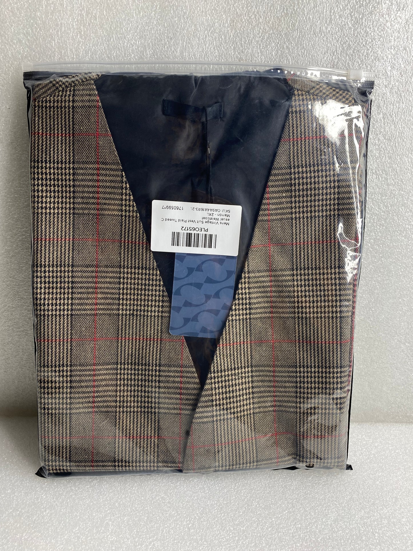 New Cloudstyle Men's Vintage Suit Vest Plaid Tweed Casual Waistcoat Marron 2XL