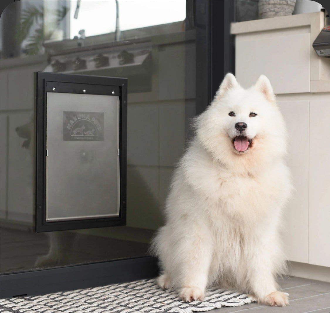 New Open Box Hakuna Pets Deluxe Aluminum Pet Door, Black