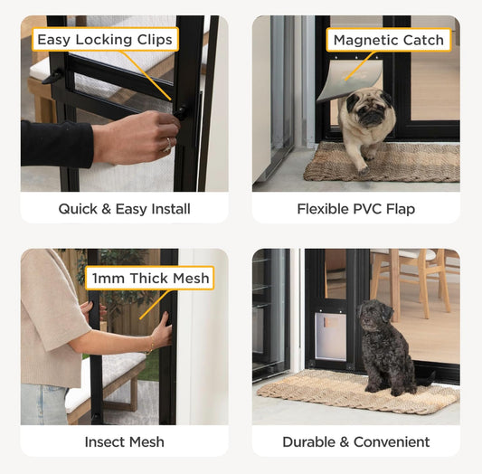 New Open Box Hakuna Pets Mesh Patio Pet Door (V2)+Clear Weather Resistant Panel