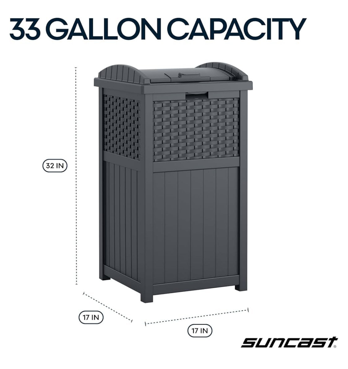 New Other Suncast 33Gal Wicker-Style Hideaway Trash Can With Secure Latching Lid