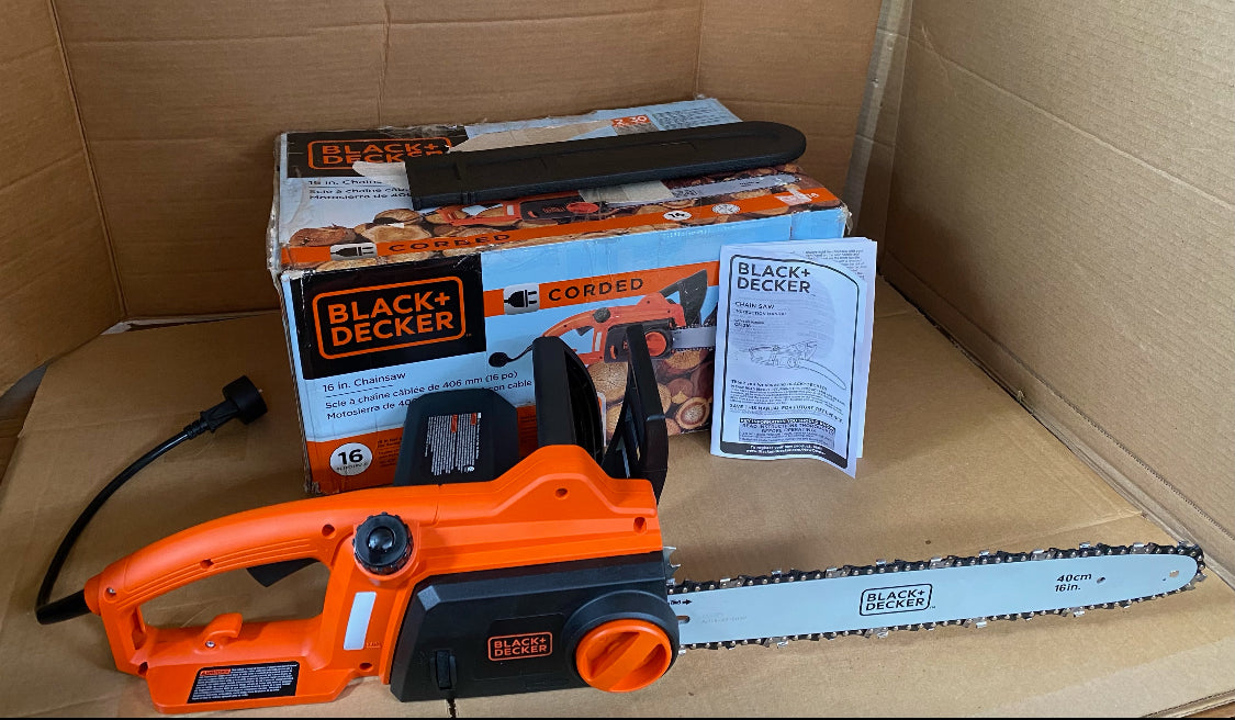 Like New BLACK+DECKER 12 Amp 16 in. Corded Electric Chainsaw, Black/Orange