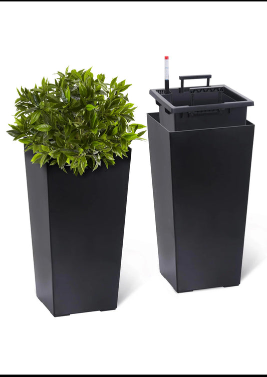 Set Of 2-New Garvee 23” Tall Outdoor Planter Flower Pots W/ Water Level Monitor
