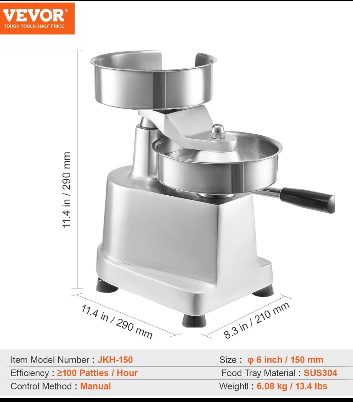 New Other VEVOR Commercial 6 Inch Burger Patty Maker, Heavy Duty Press Machine