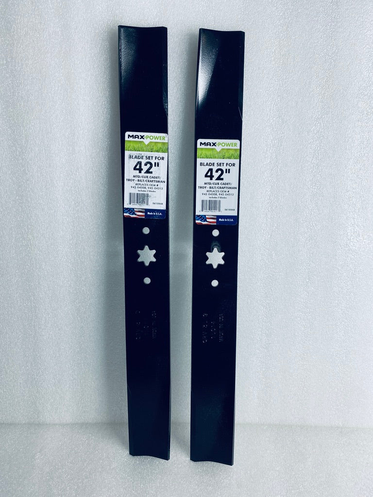 Set Of 2-MaxPower Blade Set For 42", Replaces OEM #942-04308 & 942-04312, Black