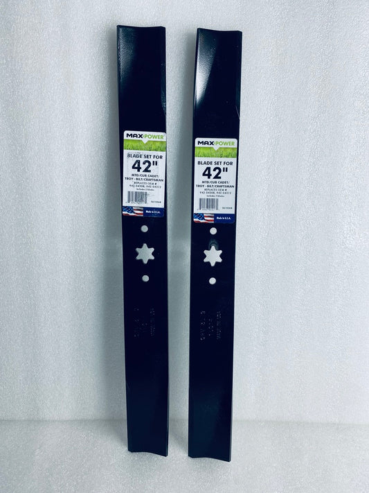Set Of 2-MaxPower Blade Set For 42", Replaces OEM #942-04308 & 942-04312, Black