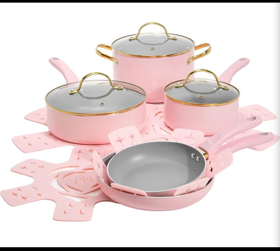 New Other Paris Hilton 12-Pc Pink Epic Nonstick Pots & Pans Cookware Set W/Lids