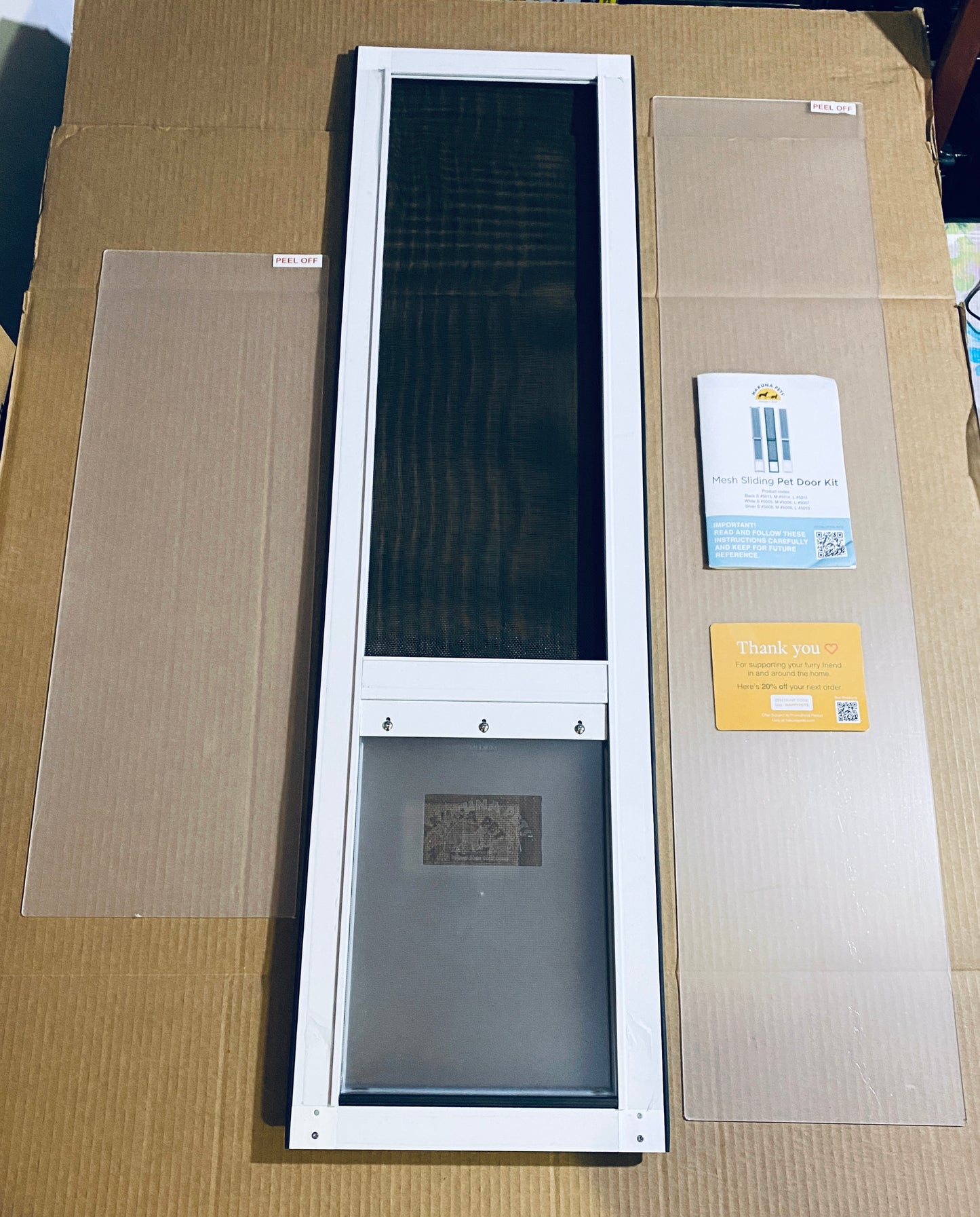 New Open Box - Mesh Sliding Patio Pet Door (V2) + Clear Weather Resistant Panel