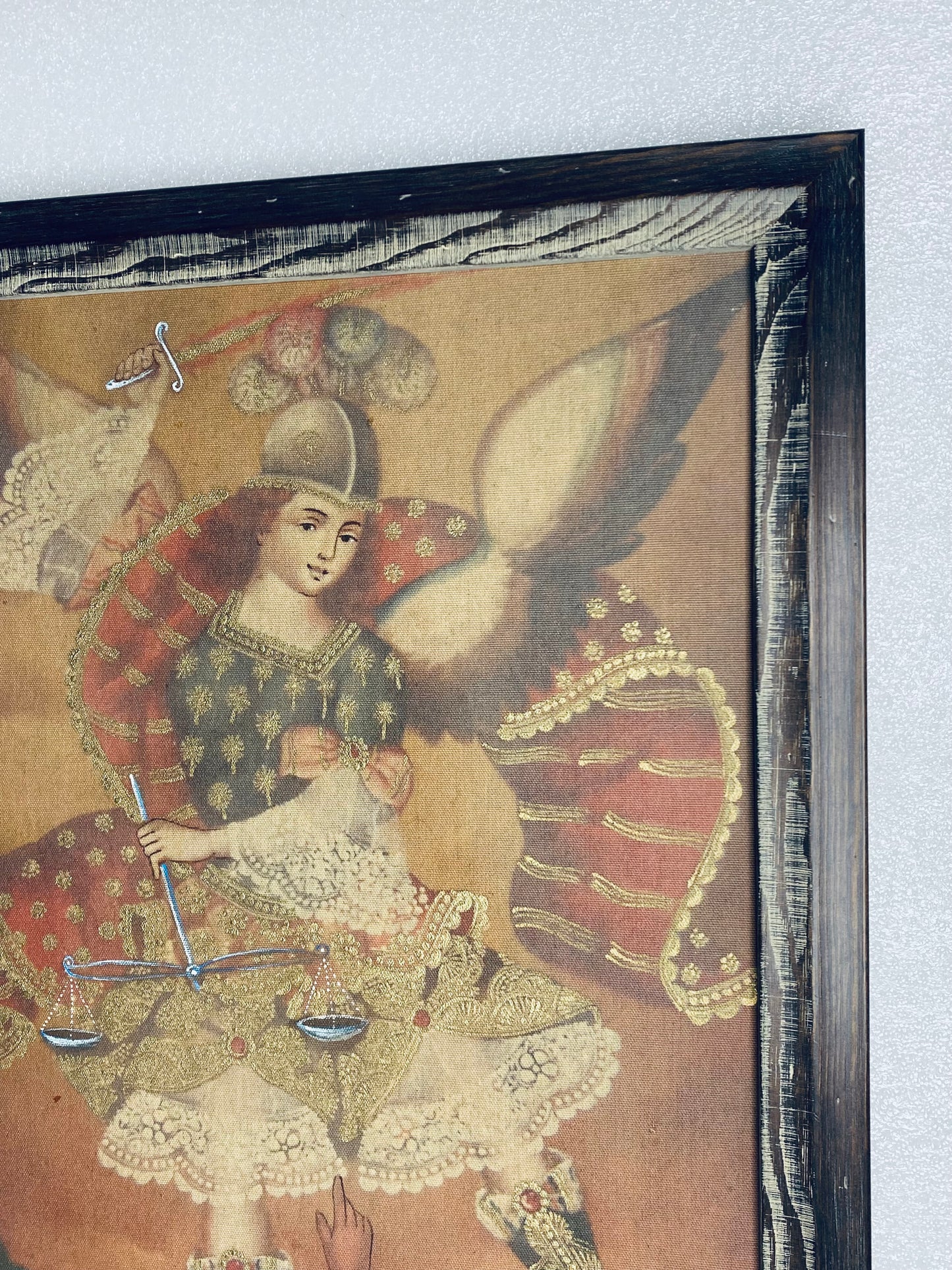 Religious Cusco Painting Michael Archangel Judging Satin, 26" x 18" x 1"