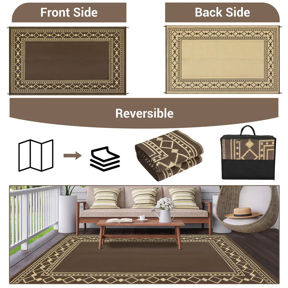 New Other Garvee 9’ x 18’ Outdoor Foldable Reversible Plastic Straw Rug, Brown