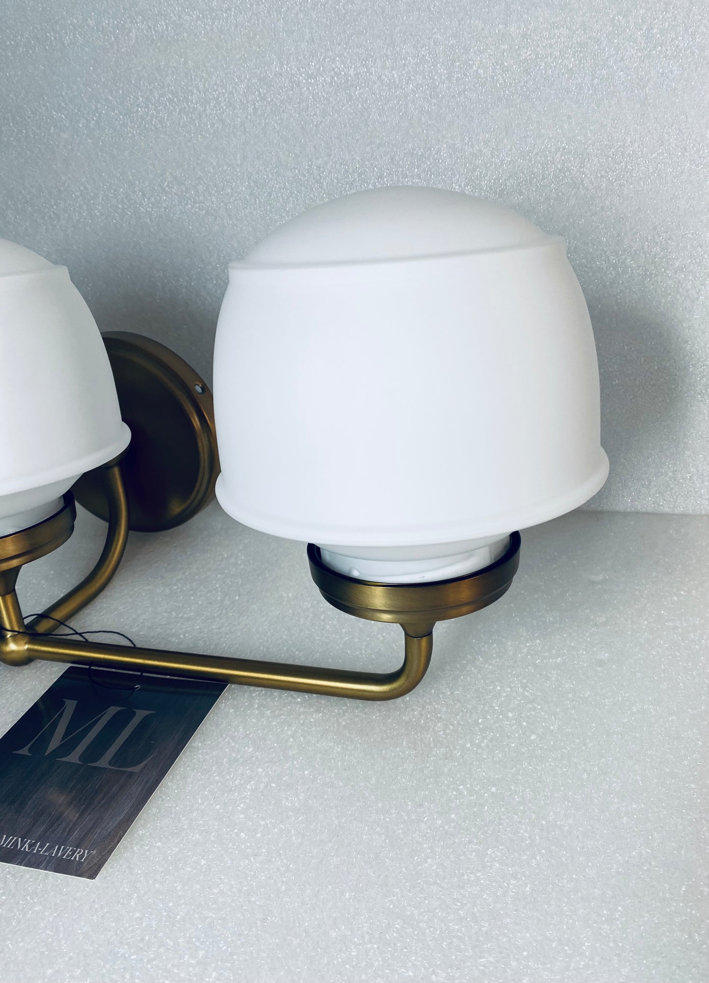 New Open Box Minka Lavery Cornwell 23" 3-Light Aged Brass Vanity Light W/Shades