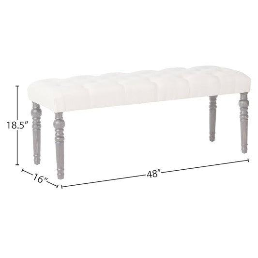 New Open Box Roundhill Furniture Leviton Fabric Tufted Turned Leg Dining Bench