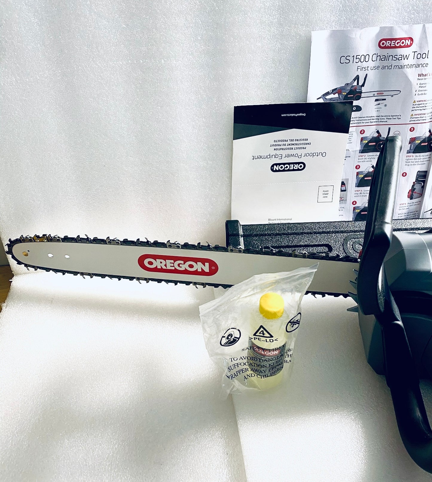 New Open Box Oregon CS1500 Self-Sharpening Electric Chain Saw With 18” Bar