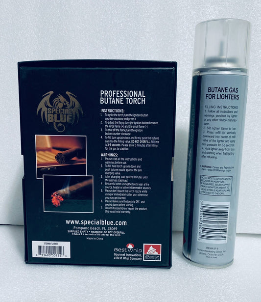 new open box - special blue fury butane torch & king universal 9.87 fl. oz. fuel