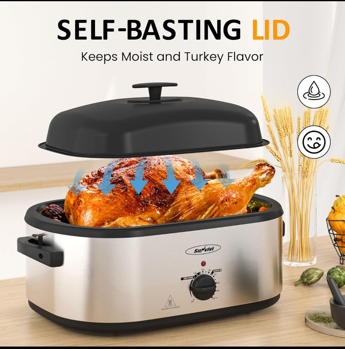 New Open Box Sunvivi 20QT Electric Roaster Oven W/ Removable 3-Bin Buffet Server