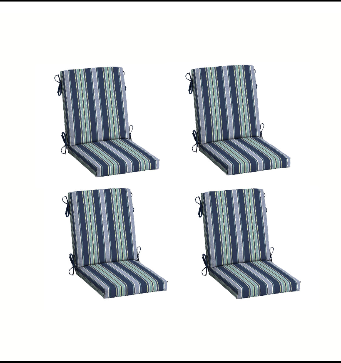 Set Of 4 – New Arden Outdoor Dining Chair Cushion, Sapphire Aurora Blue Stripe