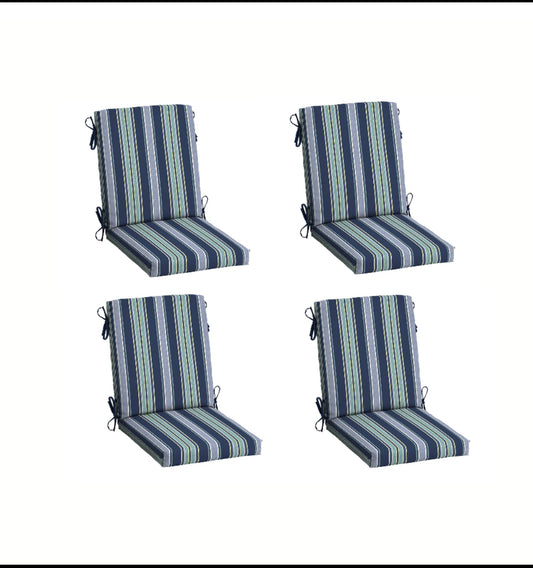 Set Of 4 – New Arden Outdoor Dining Chair Cushion, Sapphire Aurora Blue Stripe