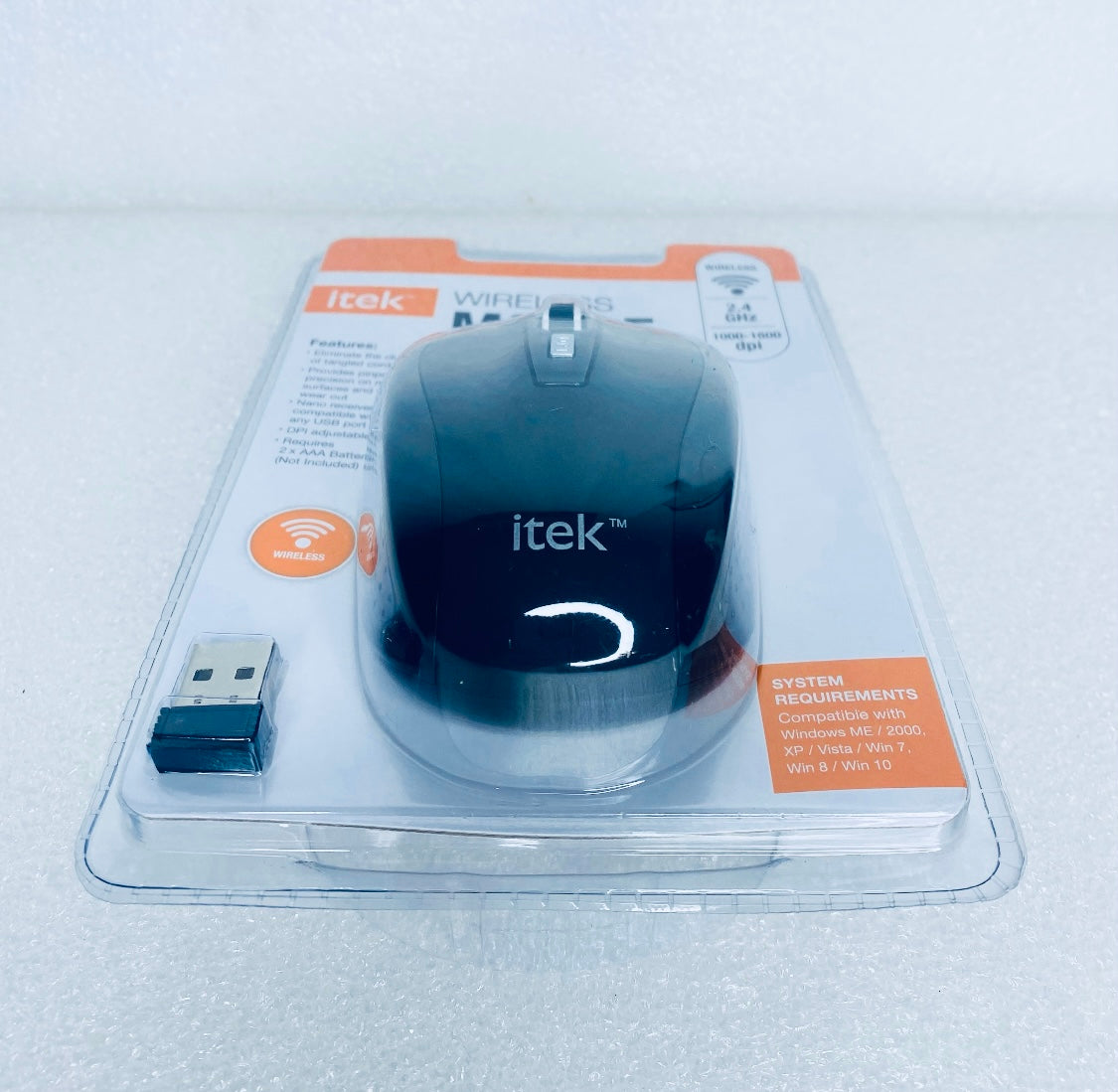 Lot Of 2 - New Itek Black Wireless 2.4GHz Mouse, 1000-1600 dpi, WM-6/1910