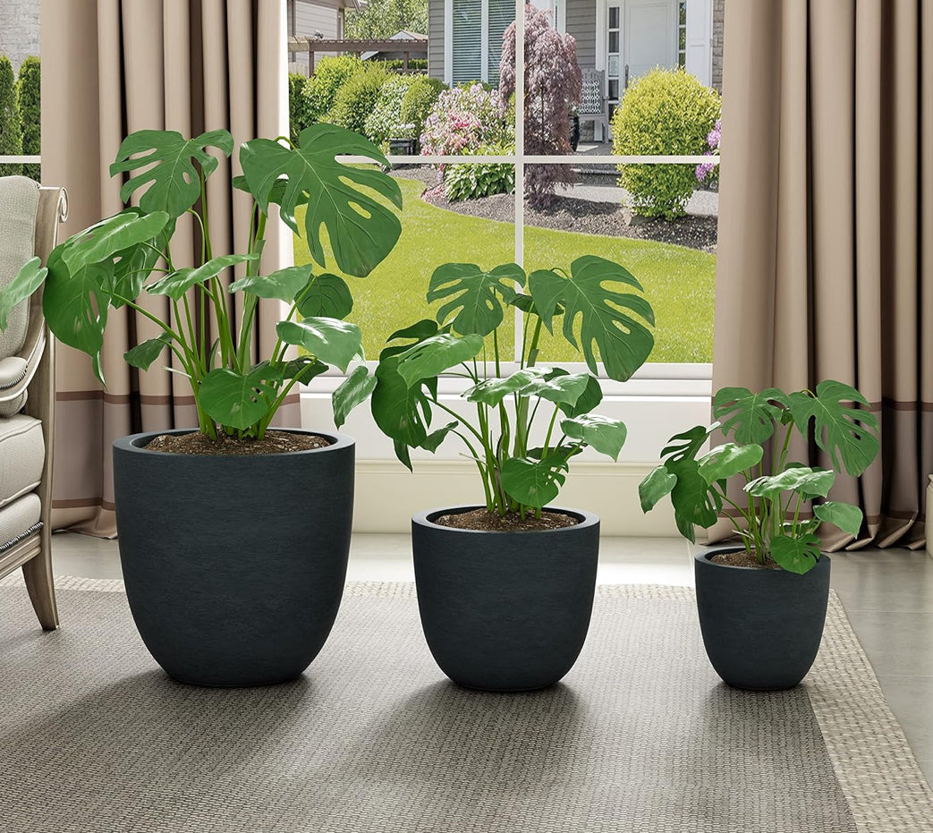 Set Of 3 - New Other Kante 18",14",10" Dia Concrete Round Planters, Dark Gray