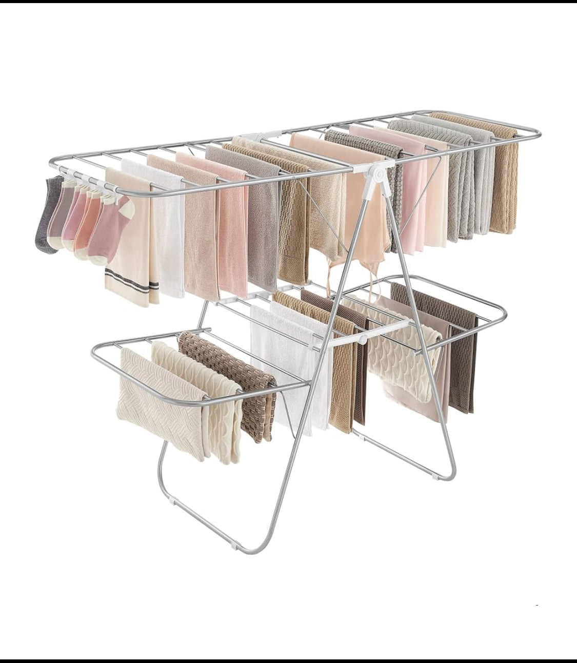 New SONGMICS Foldable 2-Level Laundry Clothes Drying Rack, Silver