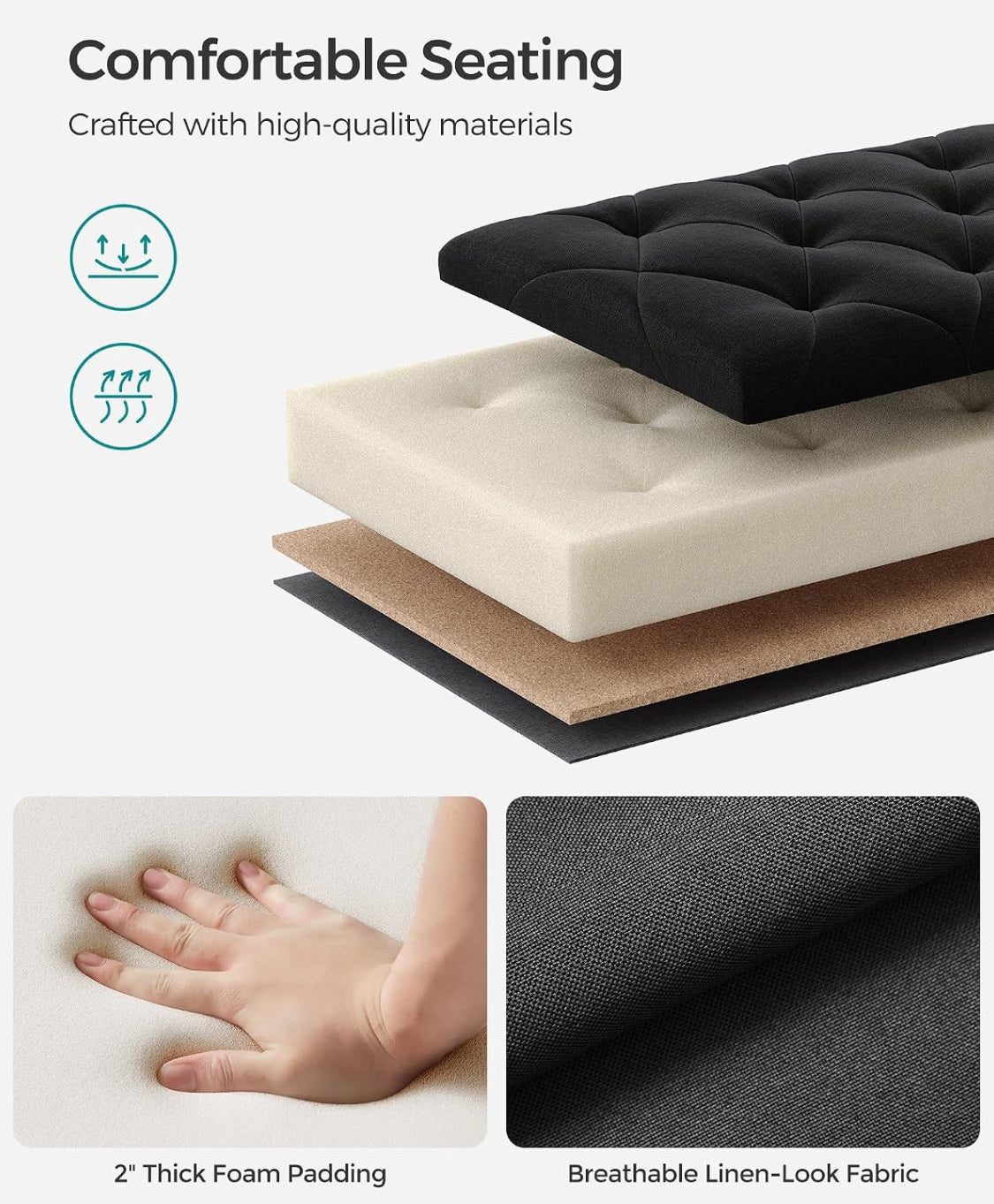 New Open Box SONGMICS 43" Storage Ottoman Bench/Foot Rest With Legs, Ink Black