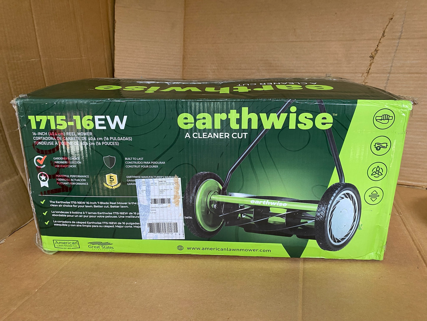 Earthwise 16-Inch 7-Blade Push Reel Lawn Mower, Grey
