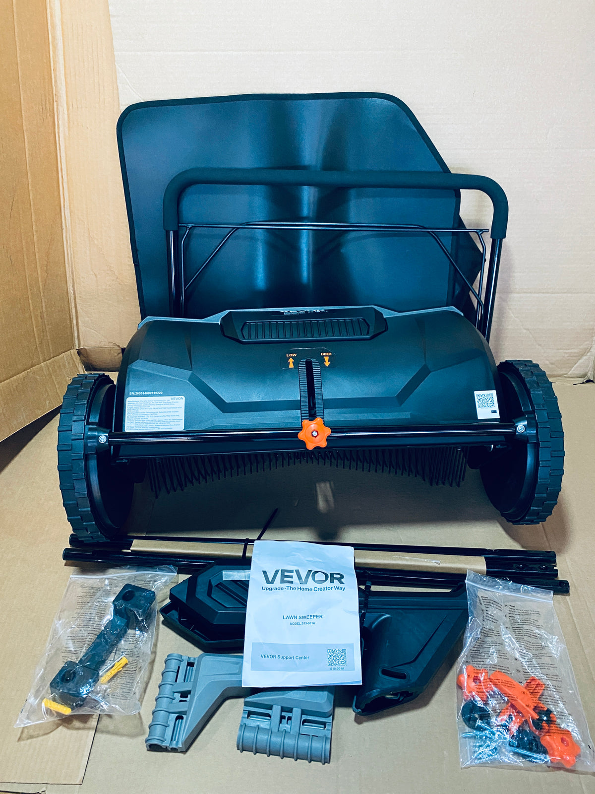 New Other Vevor 21in. Push Lawn Sweeper For Leaves & Grass, Black/Orange