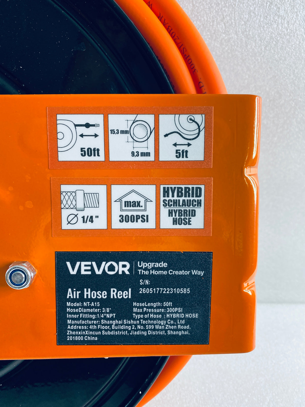 New Other VEVOR Retractable Air Hose Reel 3/8” x 50’ Hybrid Air Hose Max 300PSI