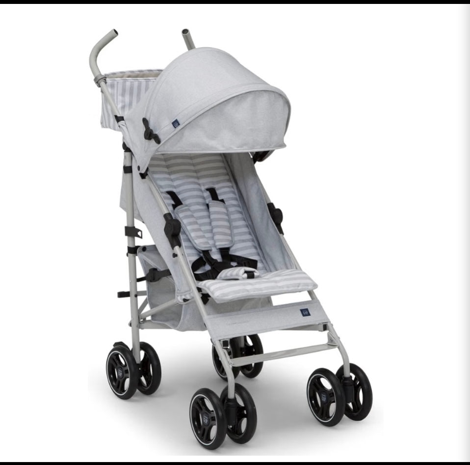 Like New Baby Gap Lightweight Classic Stroller With Recline & Fold, Gray Stripes