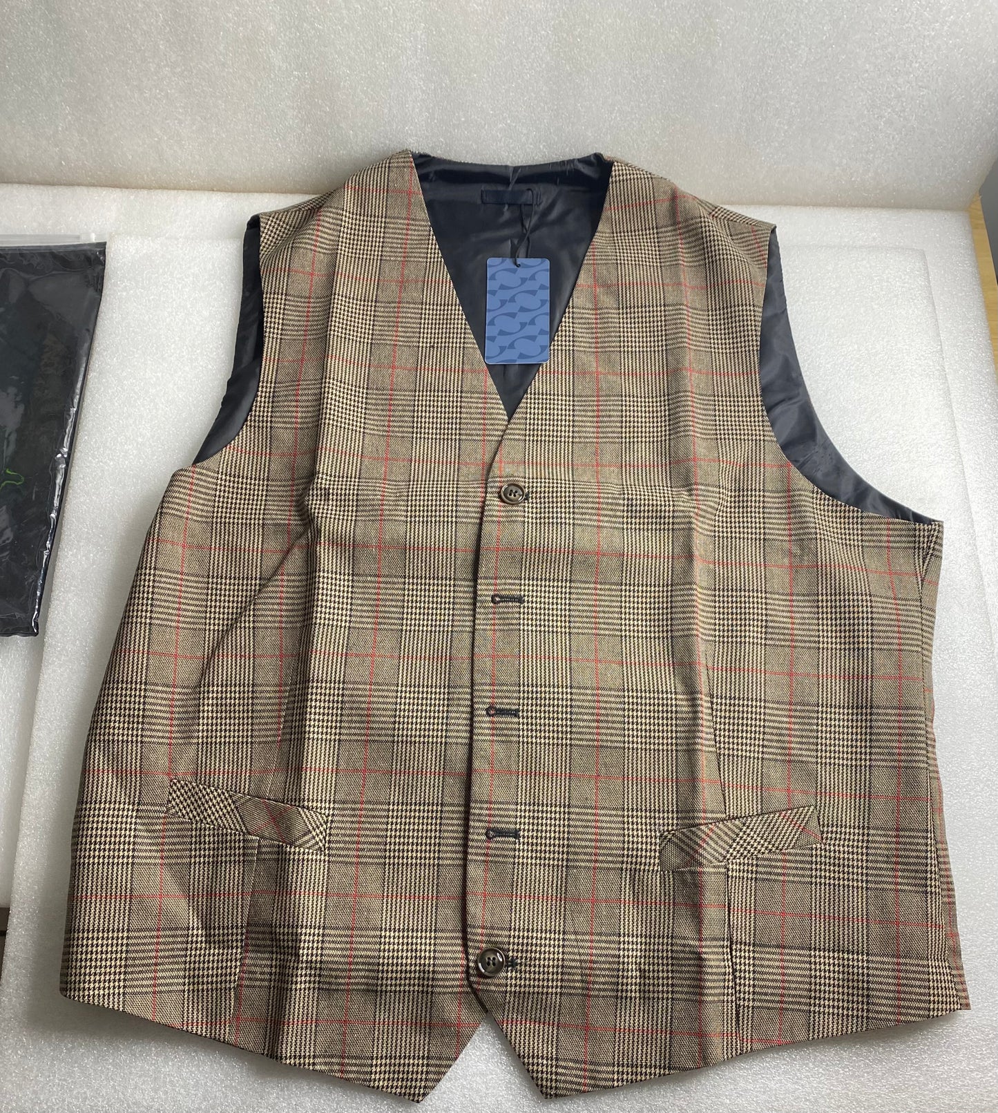 New Cloudstyle Men's Vintage Suit Vest Plaid Tweed Casual Waistcoat Marron 2XL