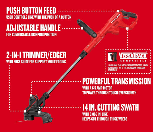 New Other CRAFTSMAN 14” 6.5 Amp String Trimmer/Edger With Feed Push Button