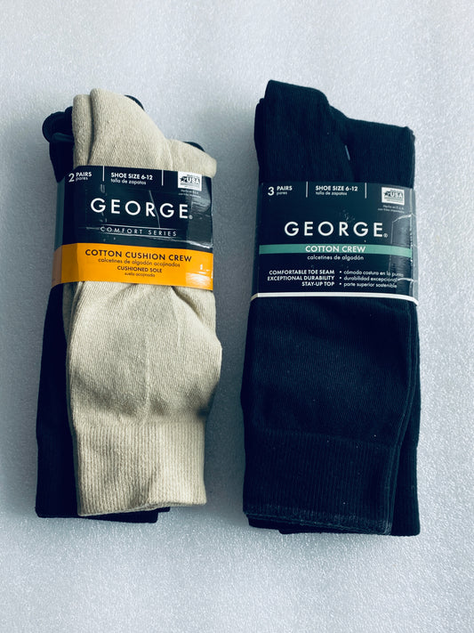 lot Of 2 New–George Cotton Crew & Cotton Cushion Crew Socks, Size 6-12, 5 Pairs