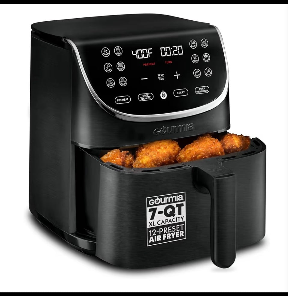 New Gourmia 7 Quart Digital Air Fryer With LED Display, Black