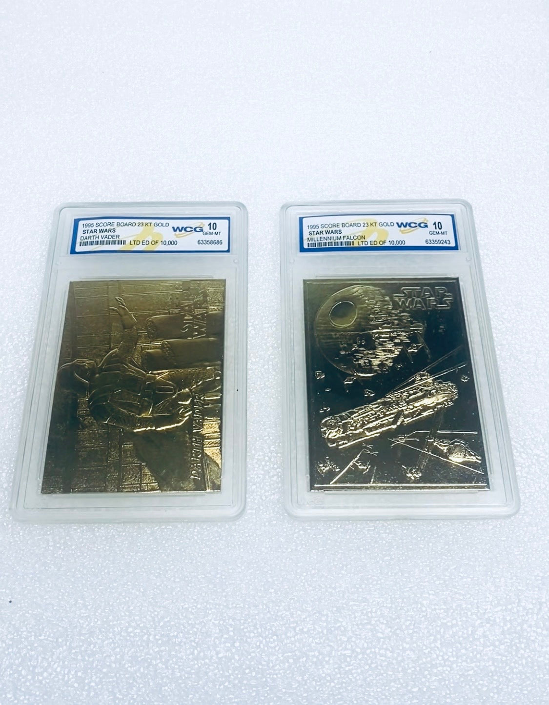 Set of 2 Star Wars 23 KT Gold Millennium Falcon & Darth Vader 10 Gem-Mt Cards