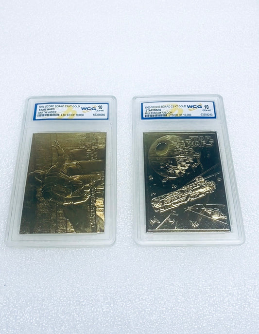 Set of 2 Star Wars 23 KT Gold Millennium Falcon & Darth Vader 10 Gem-Mt Cards