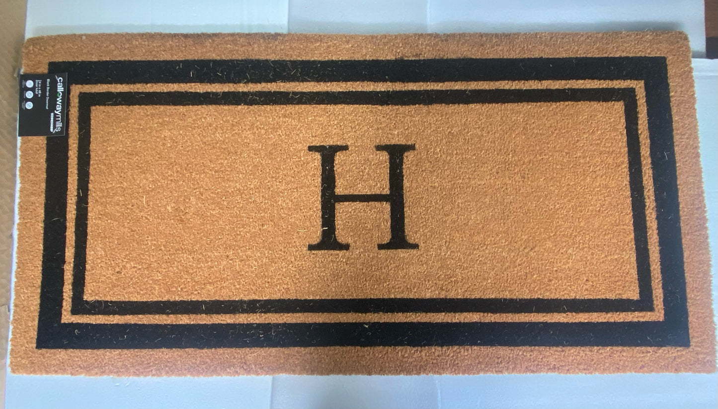 New Other Calloway Mills Black Border 24" x 48" Monogram Doormat, (Letter H)