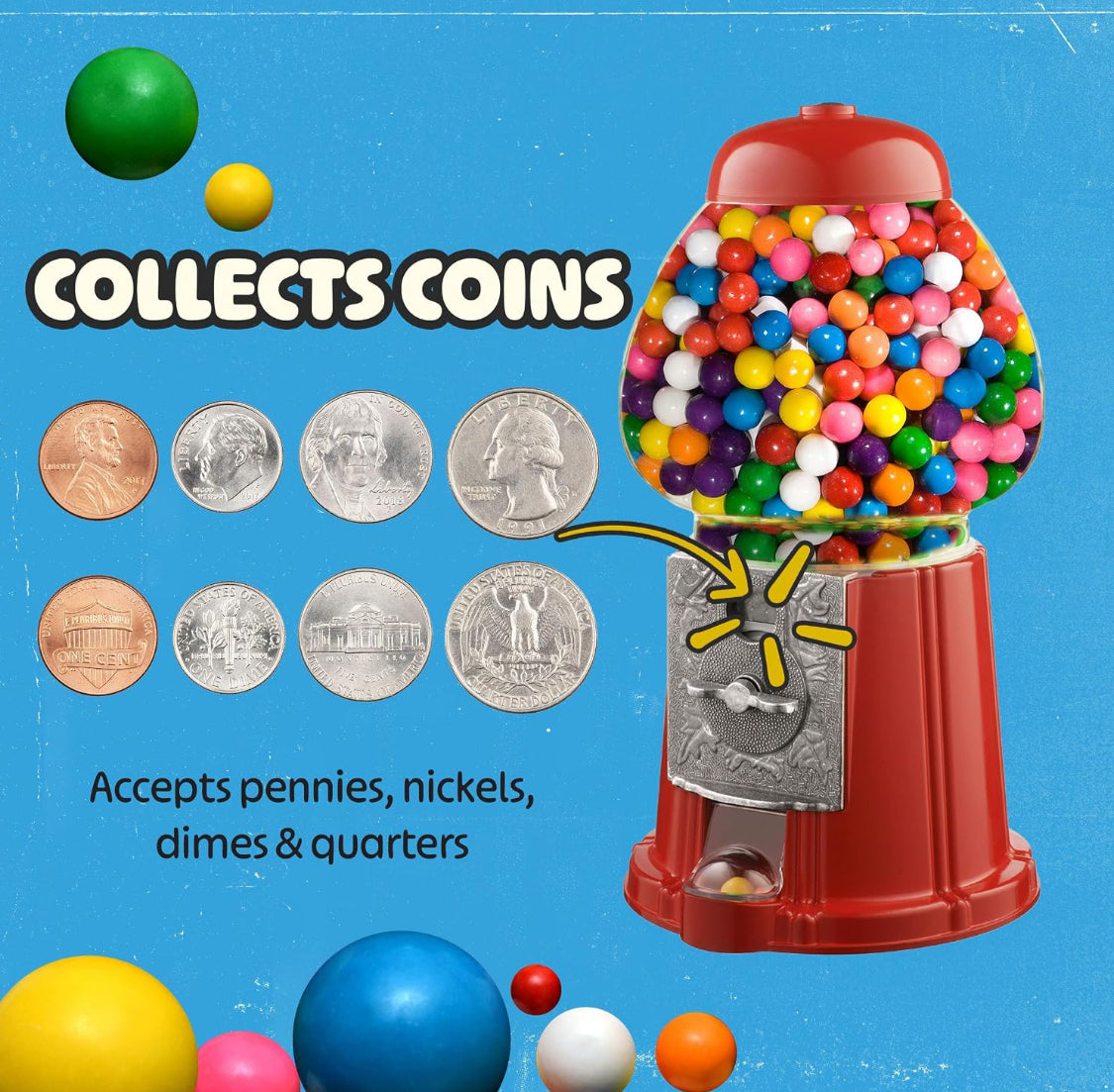 New Other Great Northern 15" Popcorn Gumball Machine With Stand & Coin Bank, Red