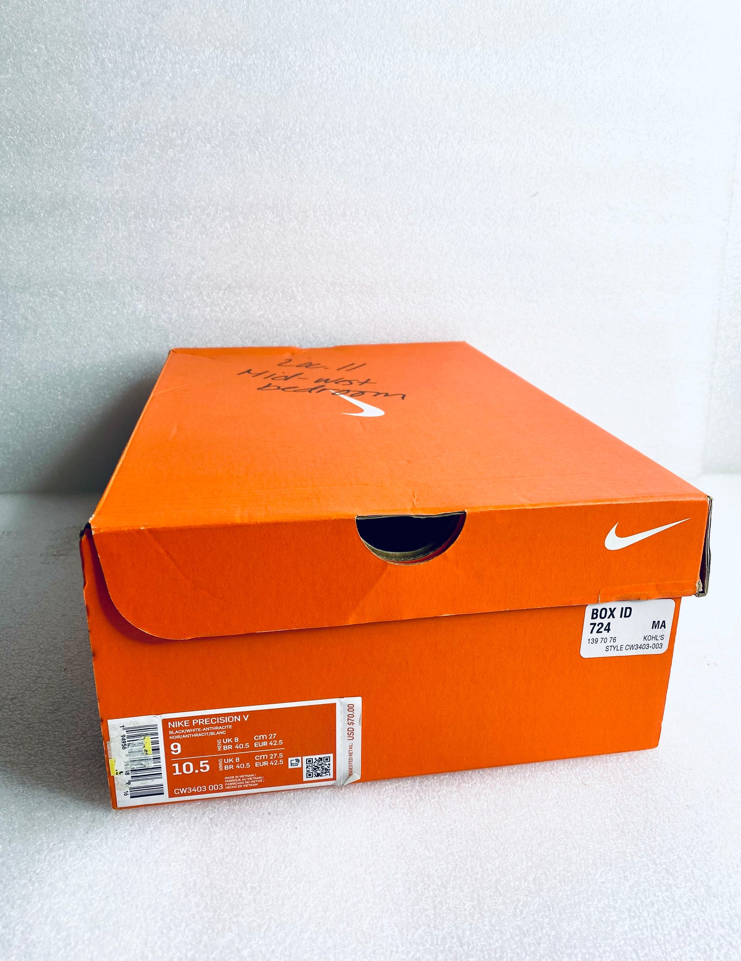 New Open Box Nike Precision V Shoe Size 9, Black & White, CW3403-003