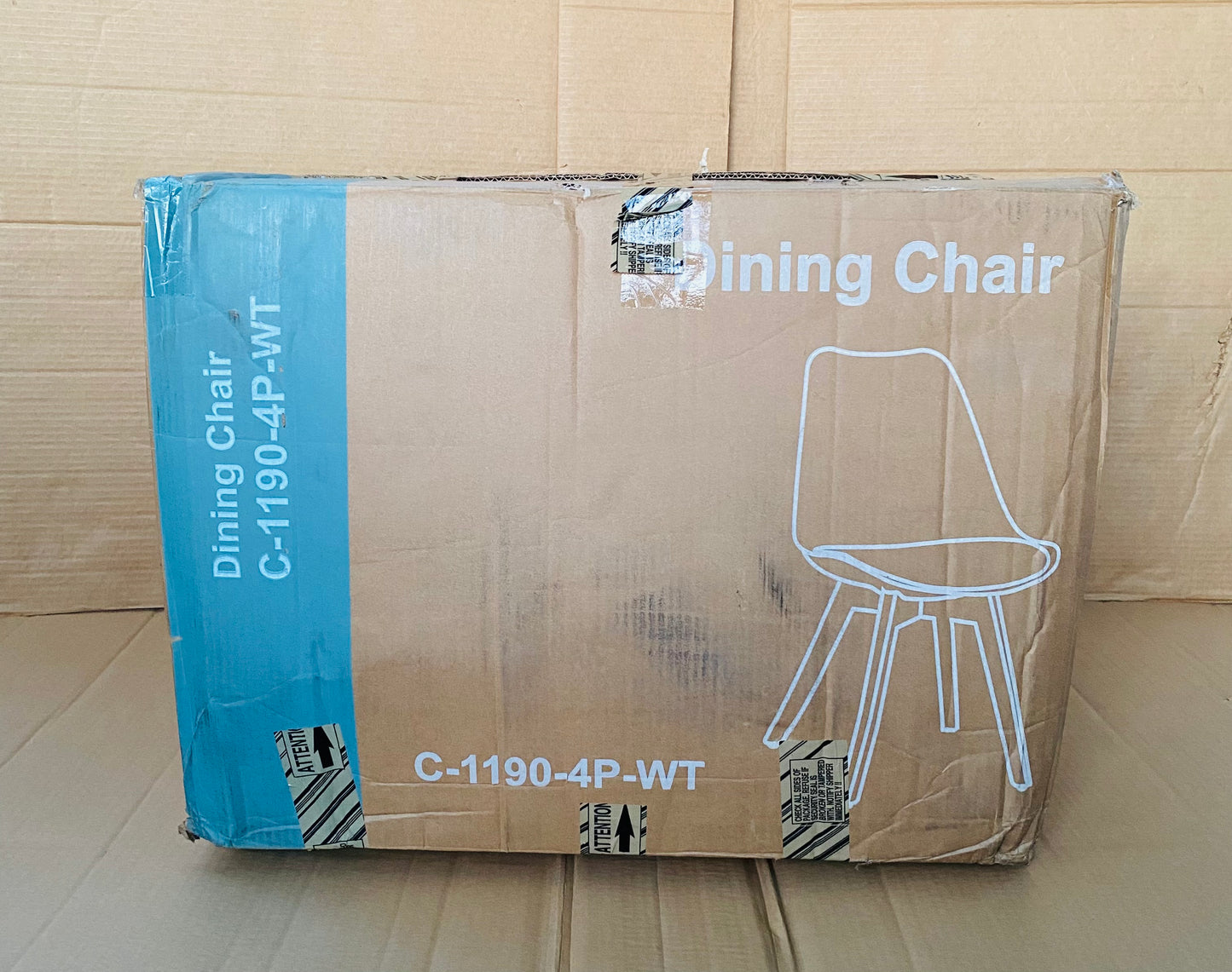 Set Of 3 - New Modern Dining Chairs With Wood Legs & Leather Upholstery