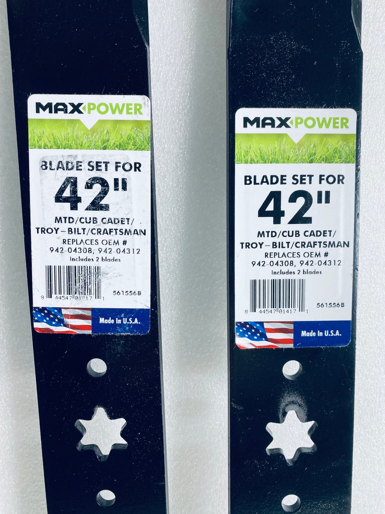 Set Of 2-MaxPower Blade Set For 42", Replaces OEM #942-04308 & 942-04312, Black