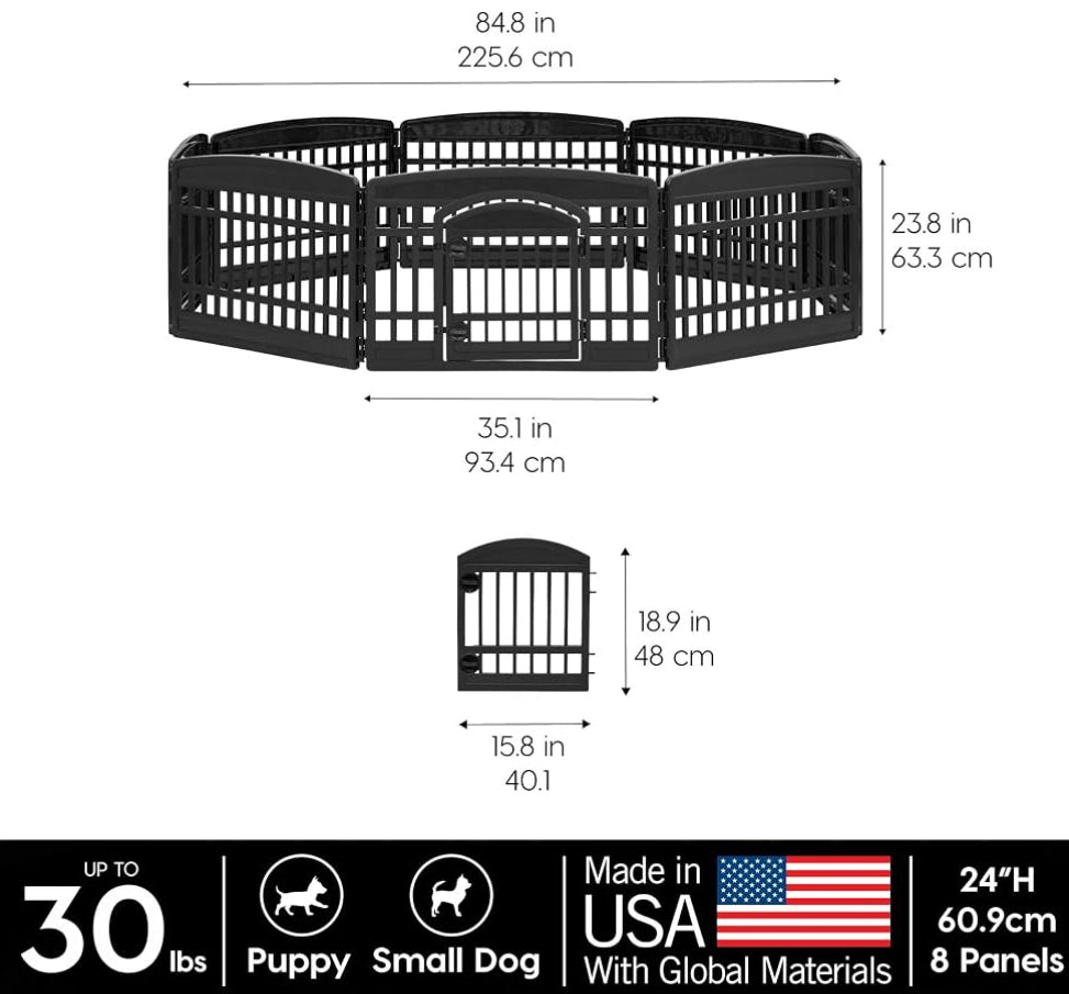 New Other IRIS USA 24” 8-Panel Pet Playpen Enclosure, Black