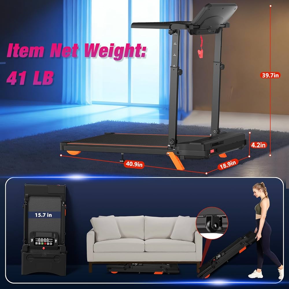 QYDS Walking Pad Treadmill With 3HP, 8MPH, Desk Workstation & Handle Bar, Black