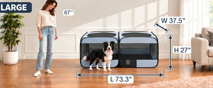 Like New EighteenTek 73” 2-in-1 Pop Up Dog/Cat Playpen, Grey