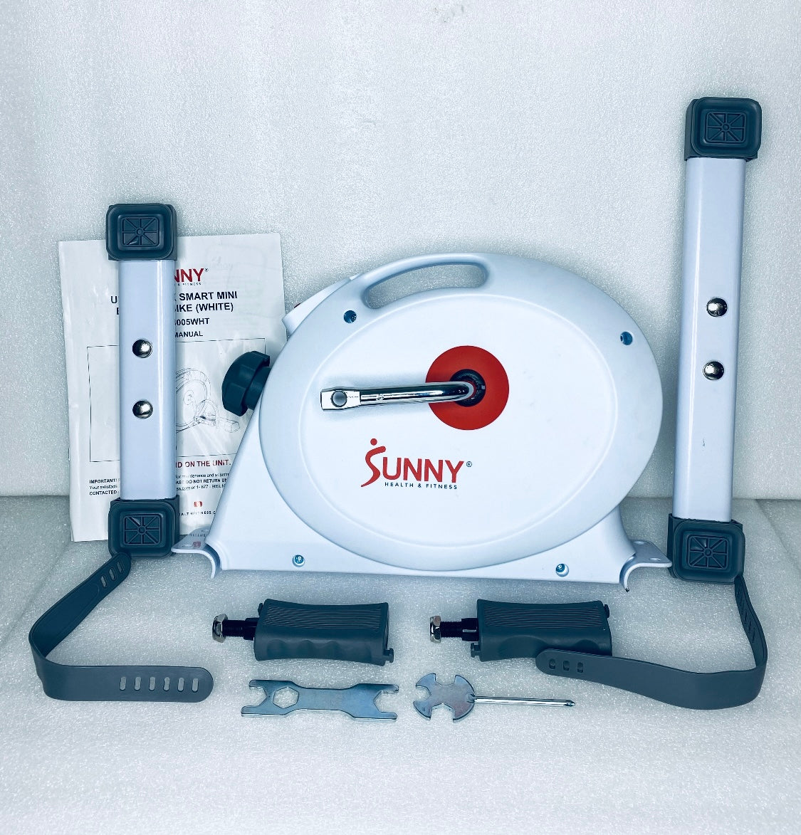 New Other Sunny Health & Fitness White Smart Mini Exercise Bike With Bluetooth