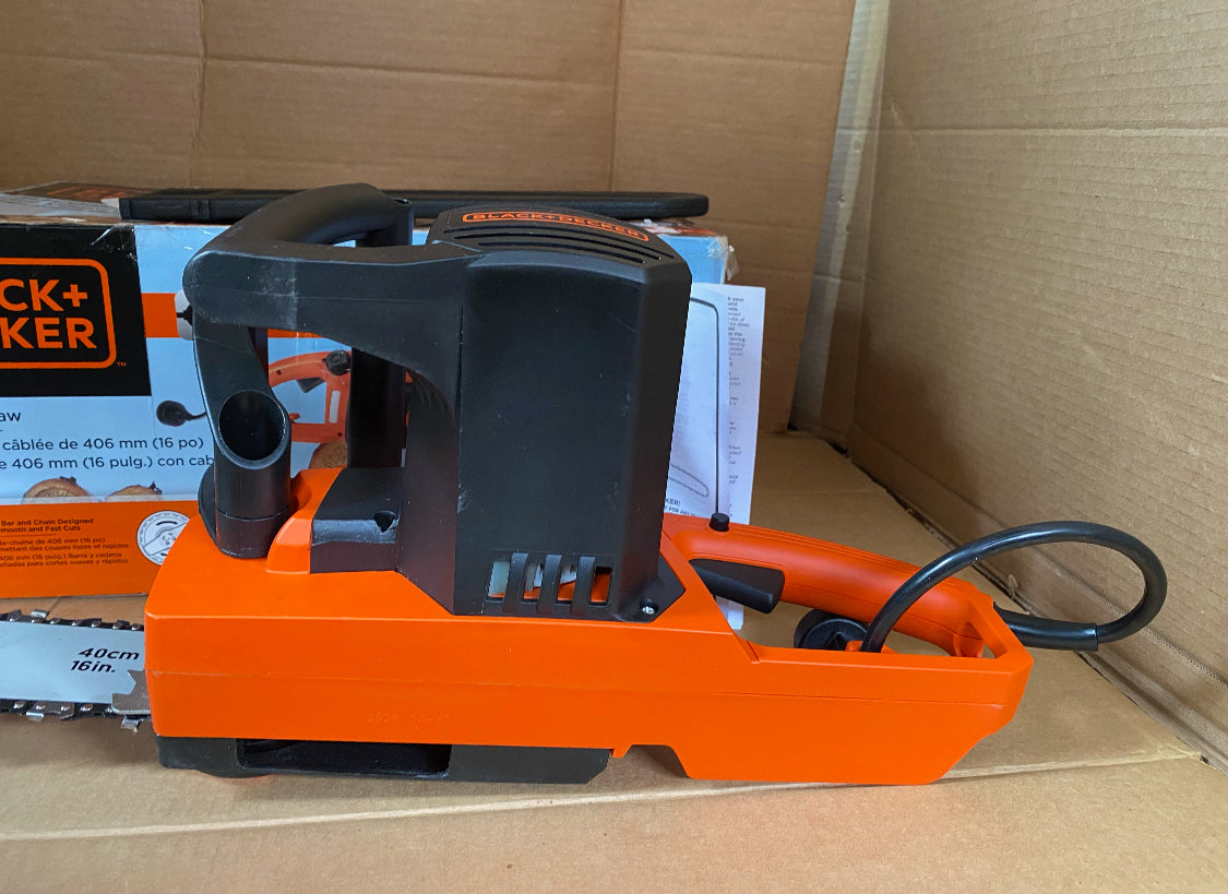Like New BLACK+DECKER 12 Amp 16 in. Corded Electric Chainsaw, Black/Orange