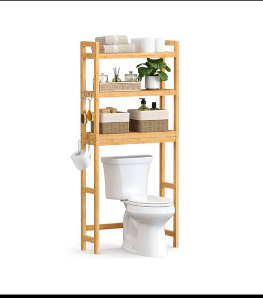 New Open Box SONGMICS 66.9''H 3-Tier Adjustable Bamboo Over The Toilet Storage