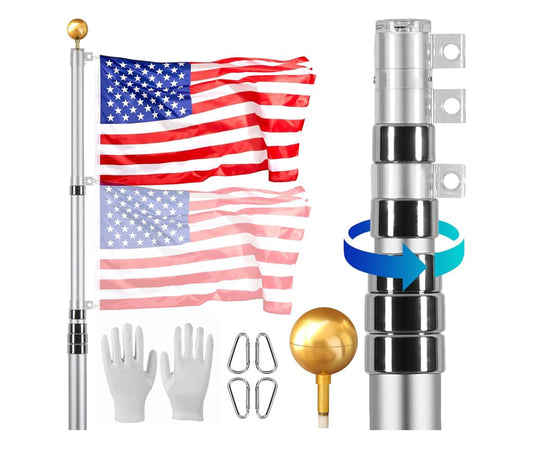 New VEVOR 30FT Telescoping Aluminum Flag Pole Kit With 3’ x 5’ American Flag