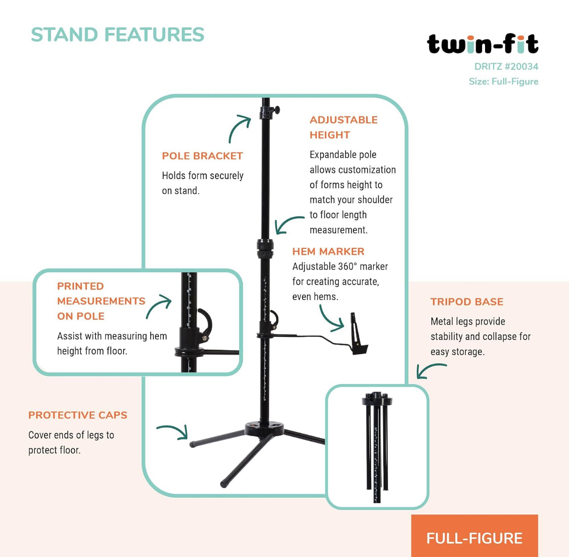 Dritz Twin-Fit Full-Figure Adjustable Dress Form Female Clothing Mannequin