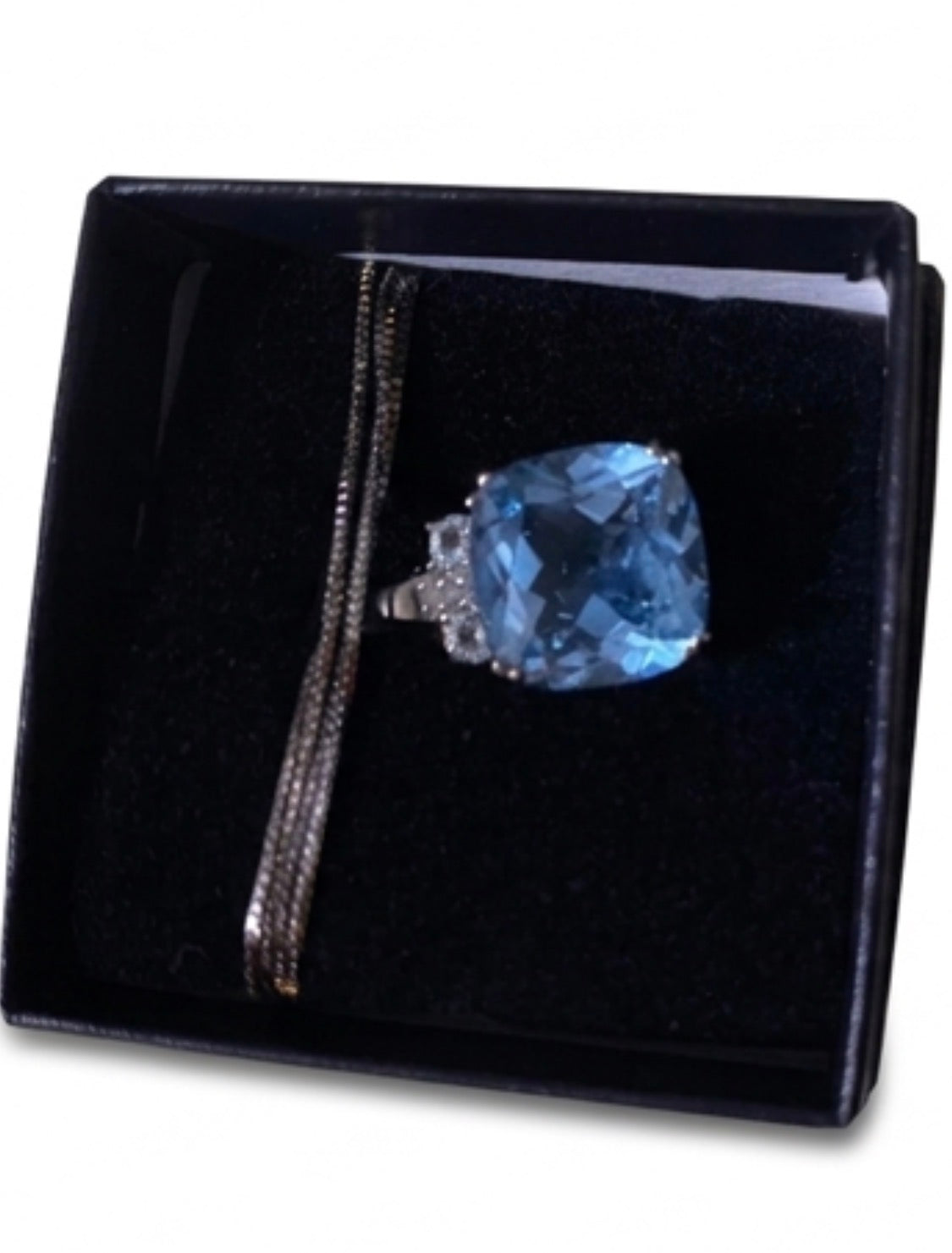 New Designer s925 Sterling Silver 5.5 Ct Cushion Swiss Blue Topaz Pendant Diamond 18” Necklace 4.5g